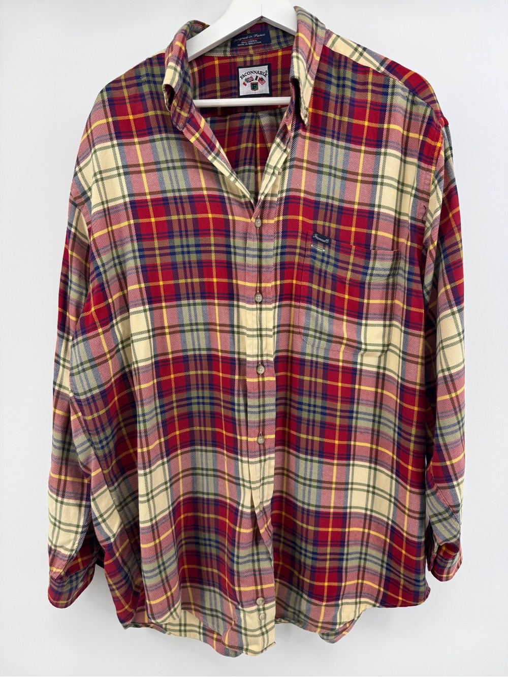 Faconnable Men's Red Plaid Button-Down Shirt